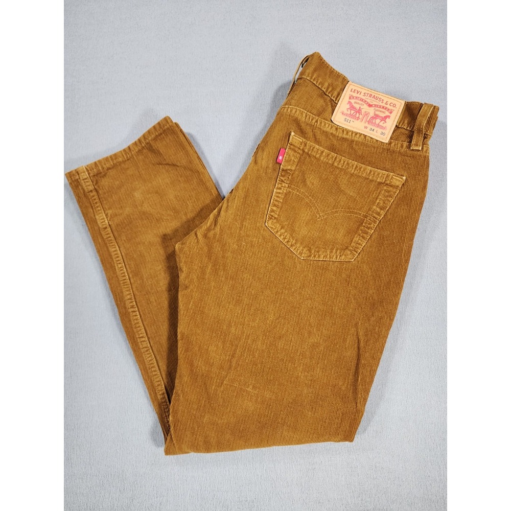 Levis 511 Slim Fit Corduroy Pants Mens 34x30 Tobacco Brown Caramel Rugged Earthy